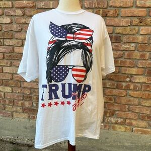 TRUMP GIRL SUNGLASSES PATRIOTIC AMERICA BOW GRAPHIC T SHIRT USA FLAG XL